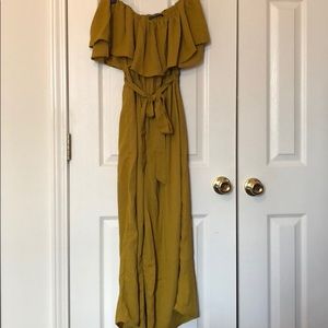 Gold off the shoulder pants romper